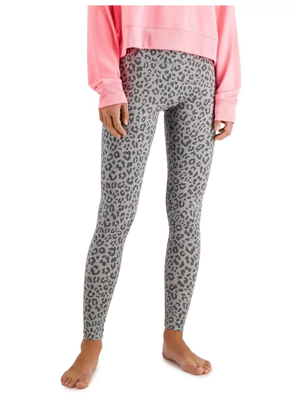 Jenni Intimates Women's Stretch Cotton Blend Lounge Leggings, Gray Leopard, XS